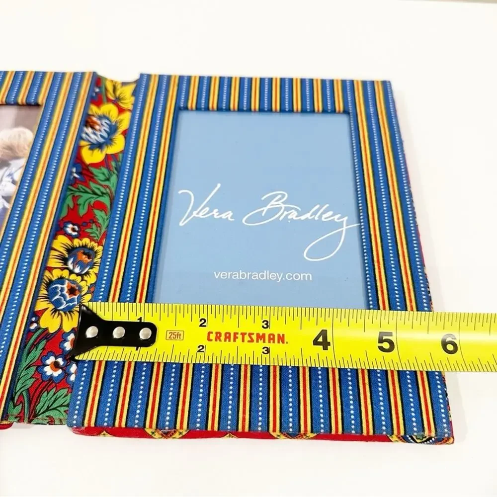 Vera Bradley Vintage Floral Garden Striped Fabric Double Photo Frame 4x6